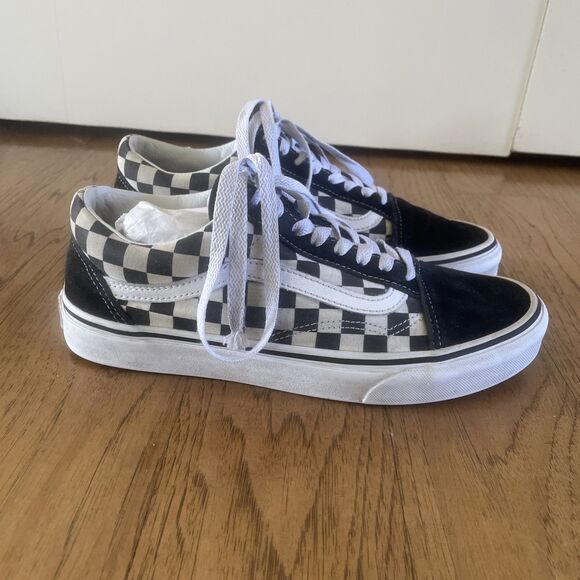Vans Suede And Canvas Old Skool Classic Black Checkerboard Lace Up Shoes Men’s 7 - Picture 4 of 14